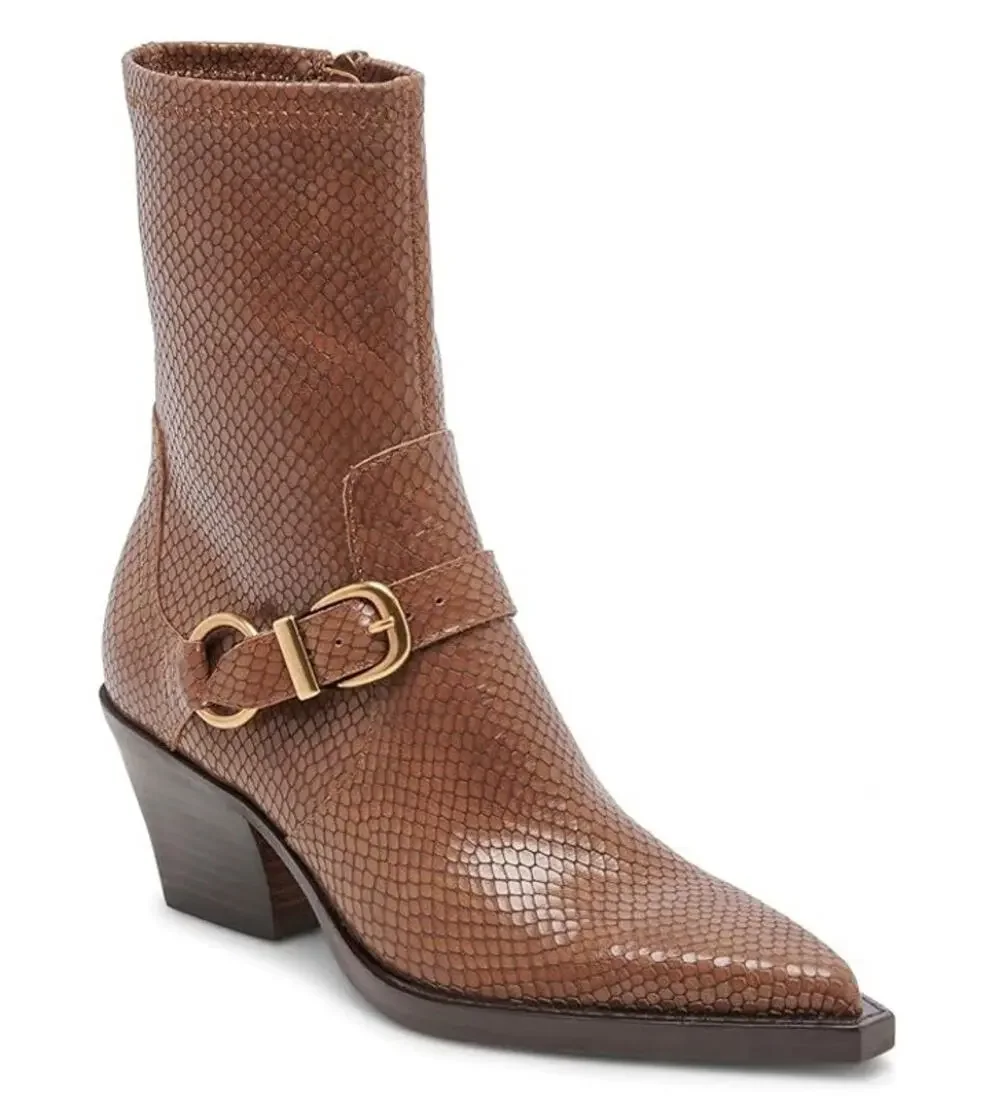 Dolce Vita Womens Rave Ankle High Boots Size 6 M Brown Embossed Leather NIB